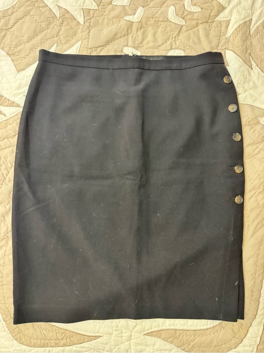 Ann Taylor Black Pencil Skirt with Side Button Detail